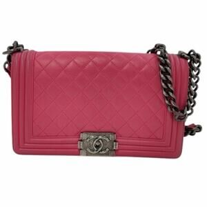 Authentic Chanel Pink Quilted Leather Boy Flap Crossbody Bag